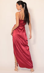 Pleated Satin Maxi Dress in Merlot
