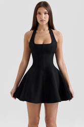 black halter neck bow mini dress