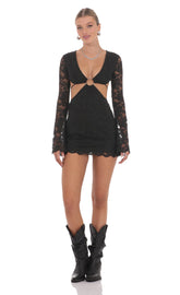 Lace Cutout Dress in Black