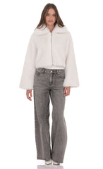 Faux Fur Cropped Jacket in White