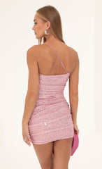 Sequin One Shoulder Bodycon Dress in Pink