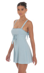 Shimmer Ribbon Embroidered Trim Dress in Blue