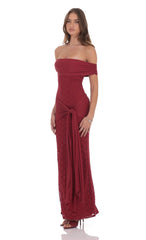 Lace Tassel Wrap Maxi Dress in Maroon