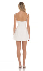 Textured Floral Triple Ties Dress in White