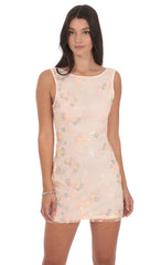 High Neck Floral Bodycon Dress in Light Pink