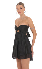 Sheen Cutout Babydoll Dress in Black