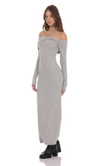 Twist Off Shoulder Maxi Dress in Grey