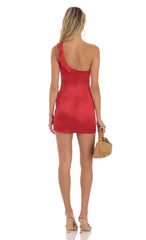 Satin One Shoulder Dress in Red