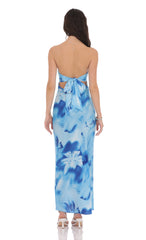 Floral Cutout Strapless Maxi Dress in Blue