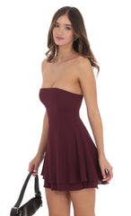 Strapless Back Tie A-line Dress in Burgundy