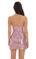 Sequin Strapless Mini Dress in Rose Pink
