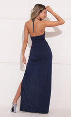 Cutout Maxi Dress in Blue Shimmer