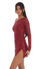 Sequin One Off Shoulder Bodycon Dress in Red