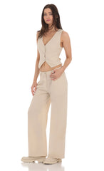 Wide Leg Linen Pants in Beige