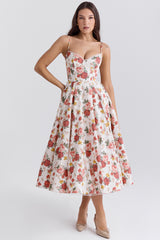 italian rose print tulle midi dress