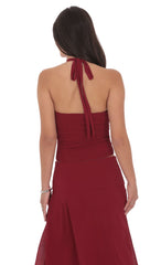 Ruched Halter Top in Maroon