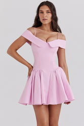 cotton candy twill off shoulder mini dress