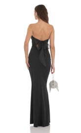 Back Bow Strapless Maxi Dress in Black