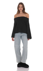 Oversized Knit Off Shoulder Jumper in Black