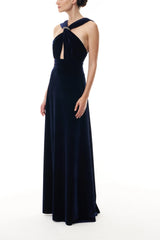 Twist Front Velvet Halter Gown