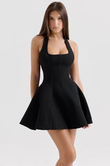 black halter neck bow mini dress