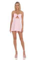 Bow Cutout Strapless Dress in Pink
