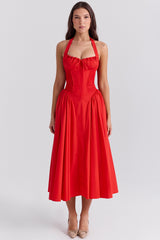 italian tomato cotton halter sundress