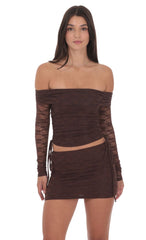 Lace Ruched Mini Skirt in Brown