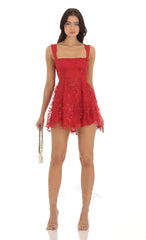 Floral Fit and Flare Dress in Red