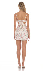 Rose Lace Front Twist Bodycon Dress in Cream