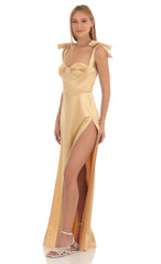 Satin Slit Maxi Dress in Gold
