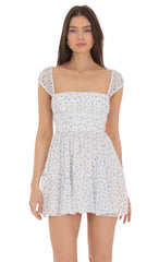Chiffon Floral Cap Sleeve Dress in White