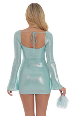 Metallic Long Sleeve Bodycon Dress in Blue