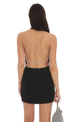 Pearl Plunge Cowl Neck Dress in Black