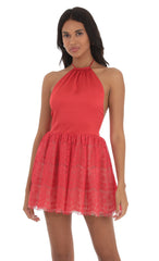 Lace Halter Dress in Red