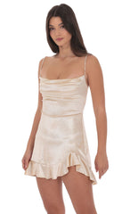 Foil Velvet Ruffled Slit Dress in Gold