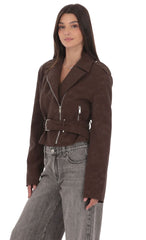 Faux Leather Cropped Moto Jacket in Brown