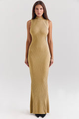 gold metallic ribbed maxi dress
