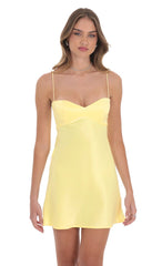 Satin Sweetheart Neck Dress in Yellow