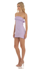 Jacquard Strapless Mini Dress in Purple