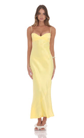 Satin Back Tie Maxi Dress in Yellow