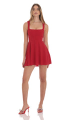 Back Bow A-Line Dress in Red