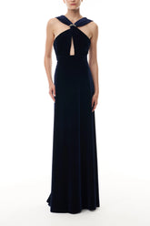 Twist Front Velvet Halter Gown