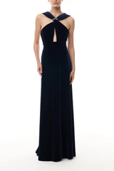 Twist Front Velvet Halter Gown