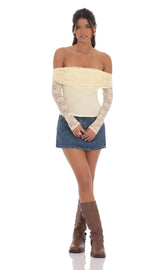 Lace Off Shoulder Top in Yellow
