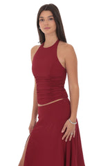 Ruched Halter Top in Maroon