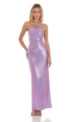 Sequin Halter Maxi Dress in Lavender