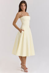 lemon stretch cotton a-line midi sundress