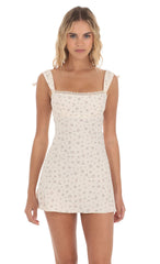 Floral Lace Trim Open Back Dress in Cream