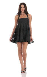 Floral Flare Babydoll Dress in Black